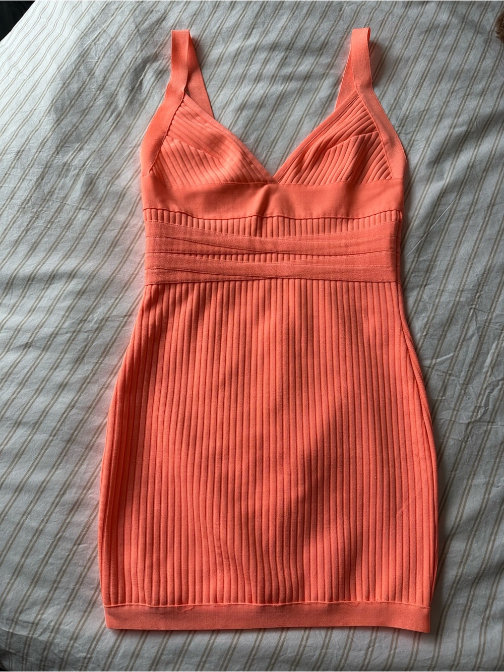 superdown Coral Ribbed V-Neck Bodycon Mini Dress